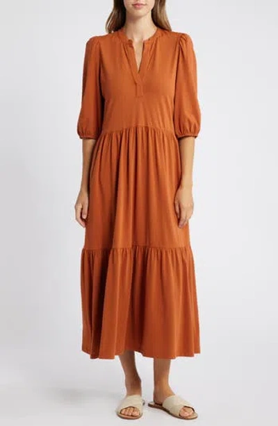 Caslon ® Tiered Organic Cotton Maxi Dress In Rust Gingersnap