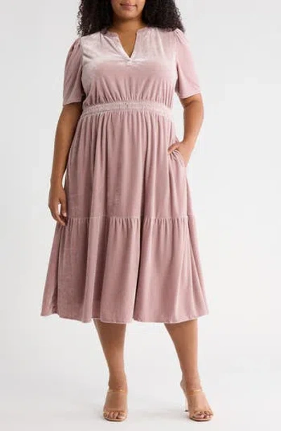 Caslon ® Tiered Velour Midi Dress In Pink