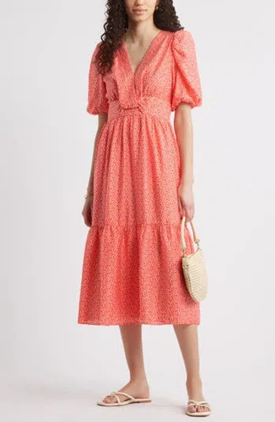 Caslon ® Twist Detail Allover Print Midi Dress In Pink