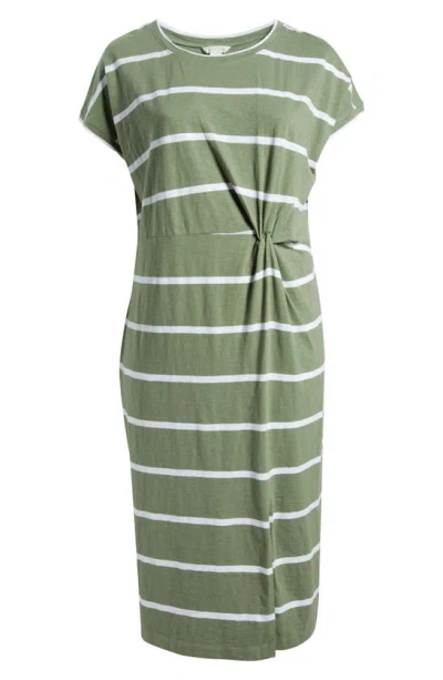 Caslon Twist Detail Organic Cotton Dress In Green Dune- White Jan Stripe