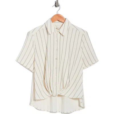 Caslon ® Twist Front Short Sleeve Shirt In Ivory- Black Rita Stripe