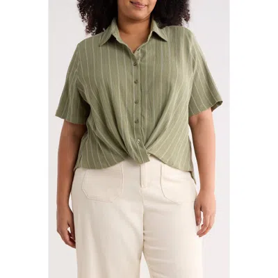 Caslon ® Twist Front Textured Stripe Knit Shirt In Green