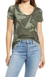 Caslon ® U-neck T-shirt In Green- Grey Camo Wave