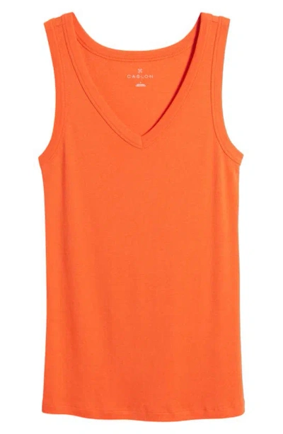 Caslon V-neck Organic Cotton Blend Tank Top In Red Grenadine