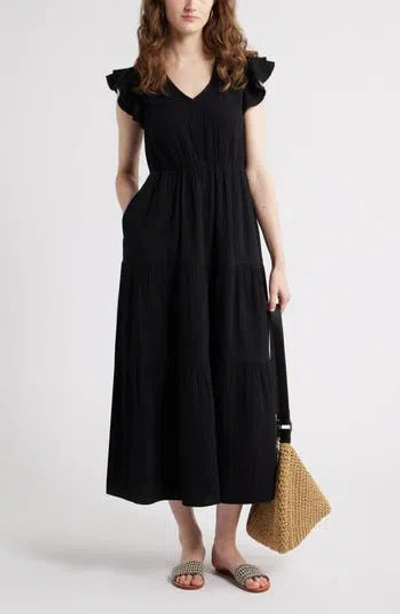 Caslon ® V-neck Ruffle Maxi Dress In Black