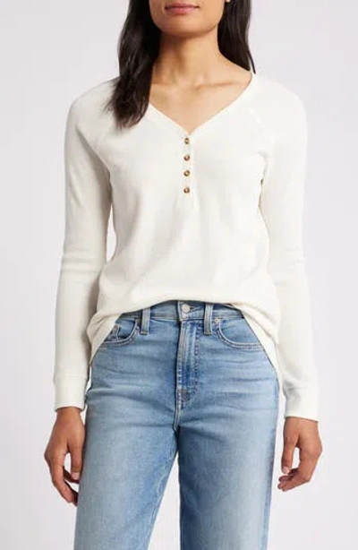 Caslon ® Waffle Knit Cotton Blend Henley Top In Ivory Pristine