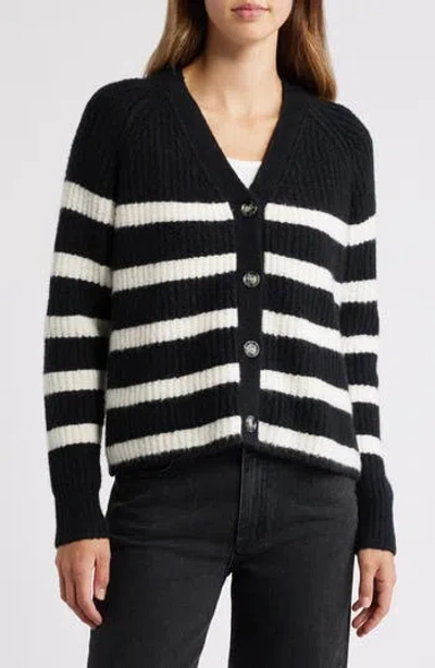Caslon ® Weekend Cardigan In Black- Ivory Cleo Stripe
