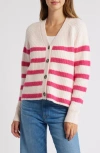 Caslon ® Weekend Cardigan In Peony Bud- Pink Stripe