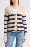 Caslon ® Weekend Cardigan In Tan Doeskin- Navy Cleo Stripe