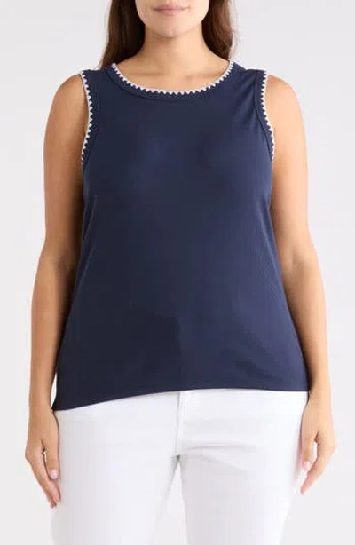 Caslon ® Whipstitch Trim Rib Tank In Blue