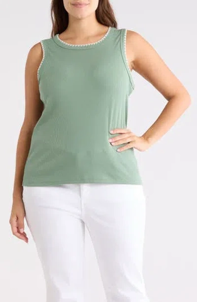 Caslon ® Whipstitch Trim Rib Tank In Green