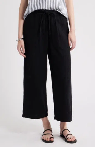 Caslon ® Wide Leg Crop Cotton Gauze Pants In Black