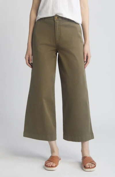 Caslon Wide Leg Twill Pants In Olive Burnt