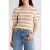 Caslon ® Zigzag Short Sleeve Novelty Sweater In Tan Shore- White Zag Stripe