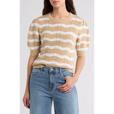 Caslon ® Zigzag Short Sleeve Novelty Sweater In Tan Shore- White Zag Stripe