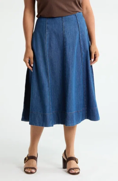 Caslonr Caslon(r) A-line Chambray Midi Skirt In Dark Wash