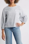 Caslonr Caslon(r) Balloon Sleeve Linen Blend Top In Blue Vintage Leah Stripe
