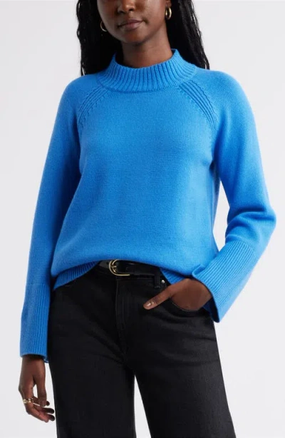 Caslonr Caslon(r) Bell Sleeve Mock Neck Merino Wool & Cotton Sweater In Blue Bliss
