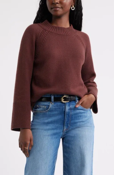 Caslonr Caslon(r) Bell Sleeve Mock Neck Merino Wool & Cotton Sweater In Brown Chocolate