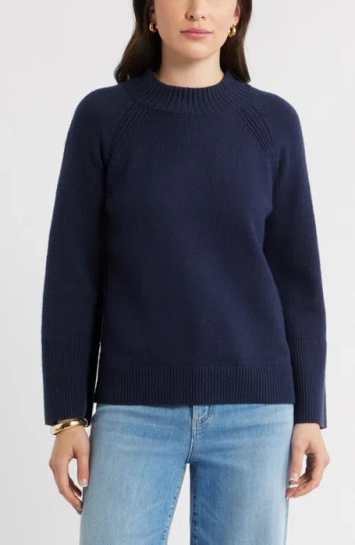 Caslonr Caslon(r) Bell Sleeve Mock Neck Merino Wool & Cotton Sweater In Navy Still