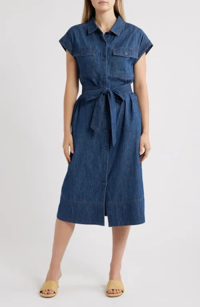 Caslonr Caslon(r) Belted Chambray Shirtdress In Dark Wash