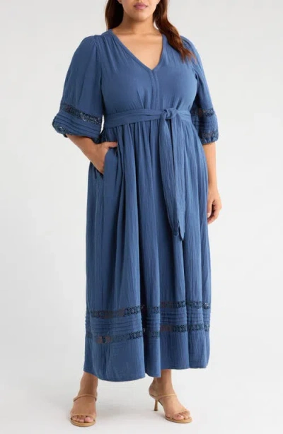 Caslonr Caslon(r) Belted Cotton Maxi Dress In Blue