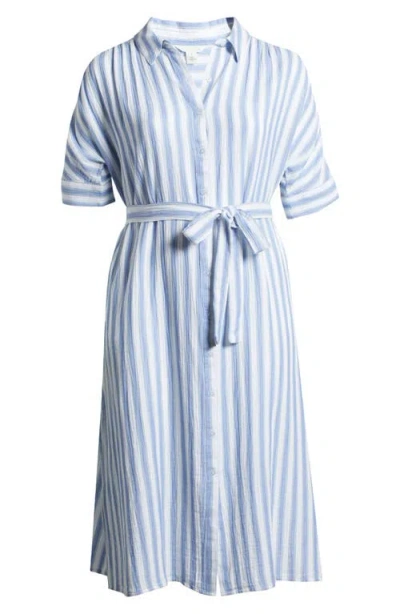 Caslonr Caslon(r) Belted Stripe Maxi Shirtdress In White- Blue Frida Stripe