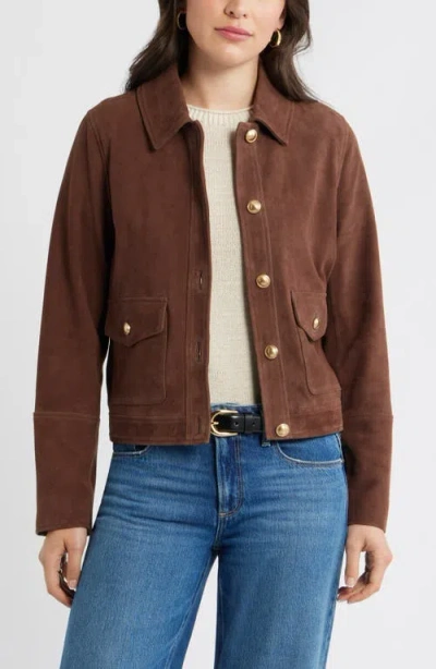 Caslonr Caslon(r) Button Front Suede Jacket In Brown