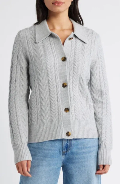 Caslonr Caslon(r) Cable Cotton Blend Cardigan In Grey Heather
