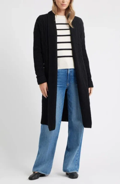 Caslonr Caslon(r) Cable Longline Open Front Cardigan In Black