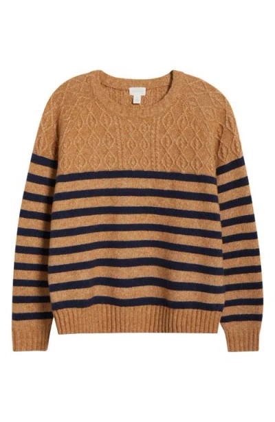 Caslonr Caslon(r) Cable Stripe Sweater In Tan Heather Navy Blazer Stripe