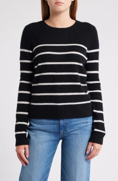 Caslonr Caslon(r) Cashmere Crewneck Sweater In Black- Ivory Stacy Stripe