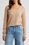 Caslonr Caslon(r) Cashmere V-neck Sweater In Tan Camel Dark Heather