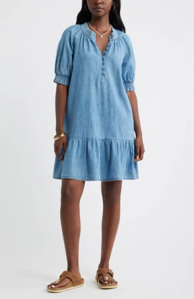 Caslonr Caslon(r) Chambray Puff Sleeve Shift Dress In Blue