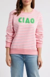Caslonr Caslon(r) Ciao Stripe Appliqué Sweatshirt In Pink G- White Stripe