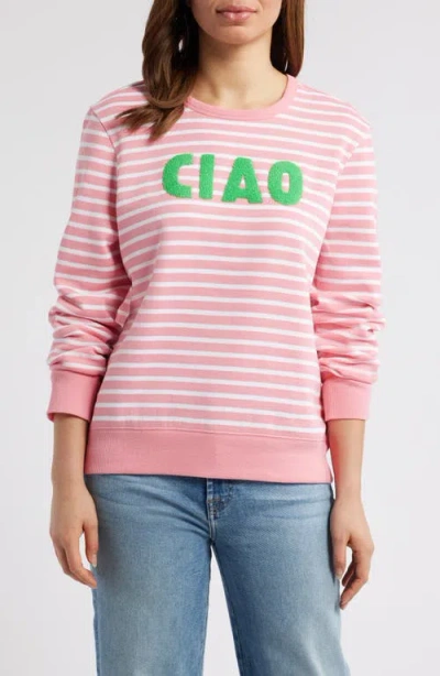Caslonr Caslon(r) Ciao Stripe Appliqué Sweatshirt In Pink G- White Stripe