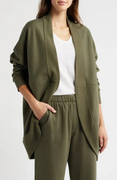 Caslonr Caslon(r) Cocoon Open Front Longline Fleece Sweatshirt In Olive Sarma