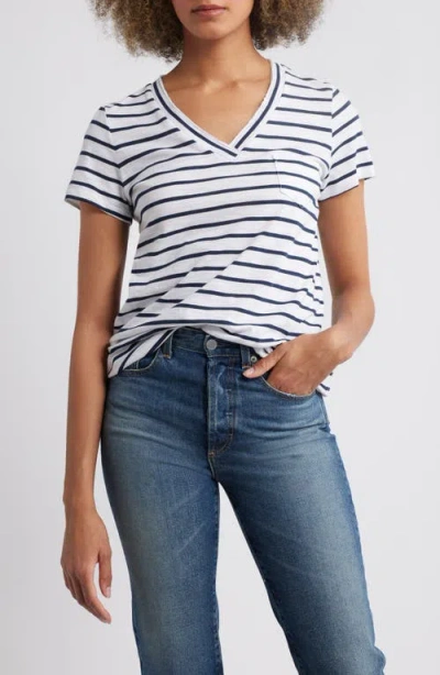 Caslonr Caslon(r) Cotton & Modal V-neck T-shirt In White- Navy Josephine Stripe