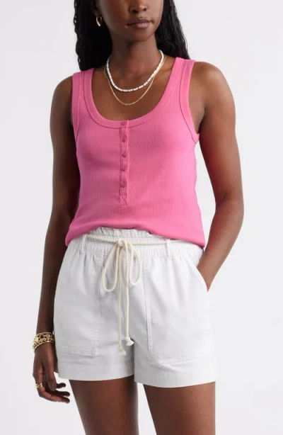 Caslonr Caslon(r) Cotton Blend Rib Henley Tank In Pink