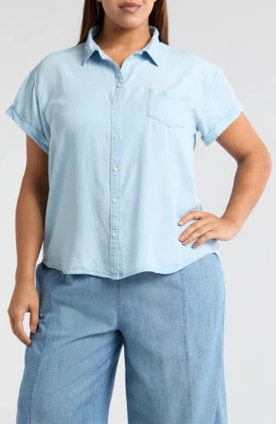 Caslonr Caslon(r) Cotton Chambray Camp Shirt In Light Wash