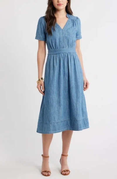 Caslonr Caslon(r) Cotton Chambray Midi Dress In Medium Wash