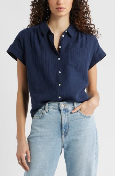 Caslonr Caslon(r) Cotton Gauze Button-up Shirt In Blue
