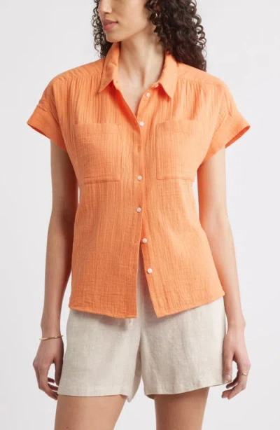 Caslonr Caslon(r) Cotton Gauze Button-up Shirt In Orange Glow