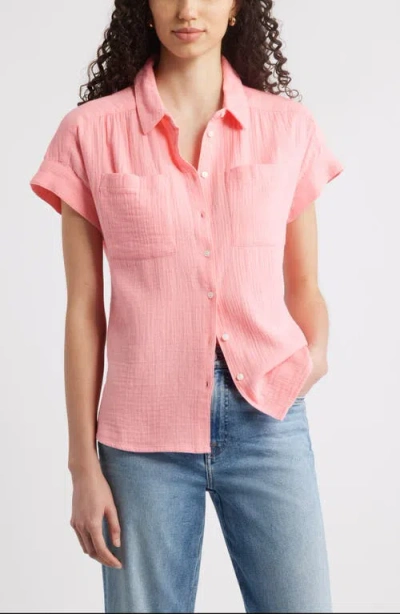 Caslonr Caslon(r) Cotton Gauze Button-up Shirt In Pink Geranium