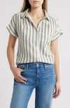 Caslonr Caslon(r) Cotton Gauze Button-up Shirt In White- Green Frida Stripe