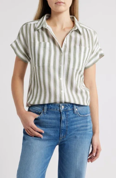 Caslonr Caslon(r) Cotton Gauze Button-up Shirt In White- Green Frida Stripe