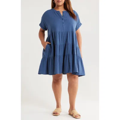 Caslonr Caslon(r) Cotton Gauze Tiered Popover Dress