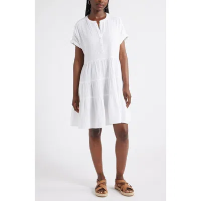 Caslonr Caslon(r) Cotton Gauze Tiered Popover Dress