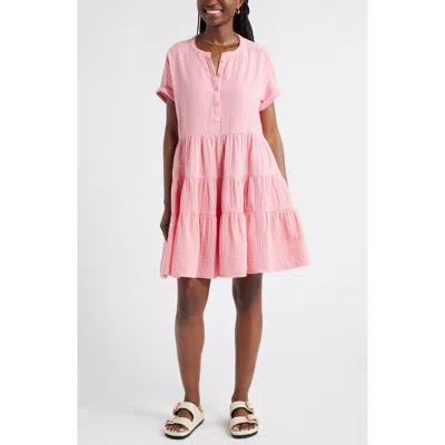 Caslonr Caslon(r) Cotton Gauze Tiered Popover Dress