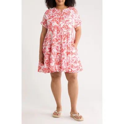 Caslonr Caslon(r) Cotton Gauze Tiered Popover Dress In Pink